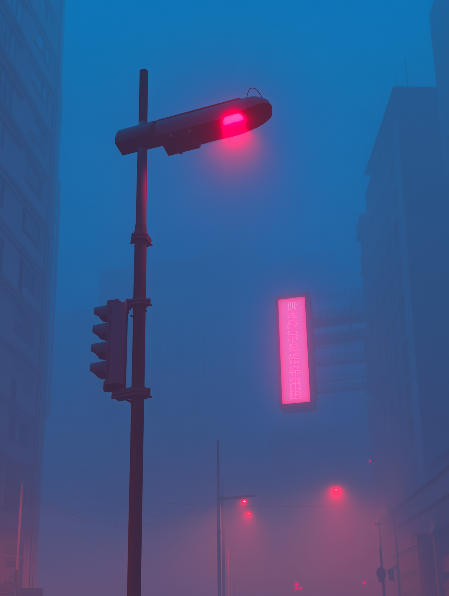 Moody Urban Scene with Traffic Light