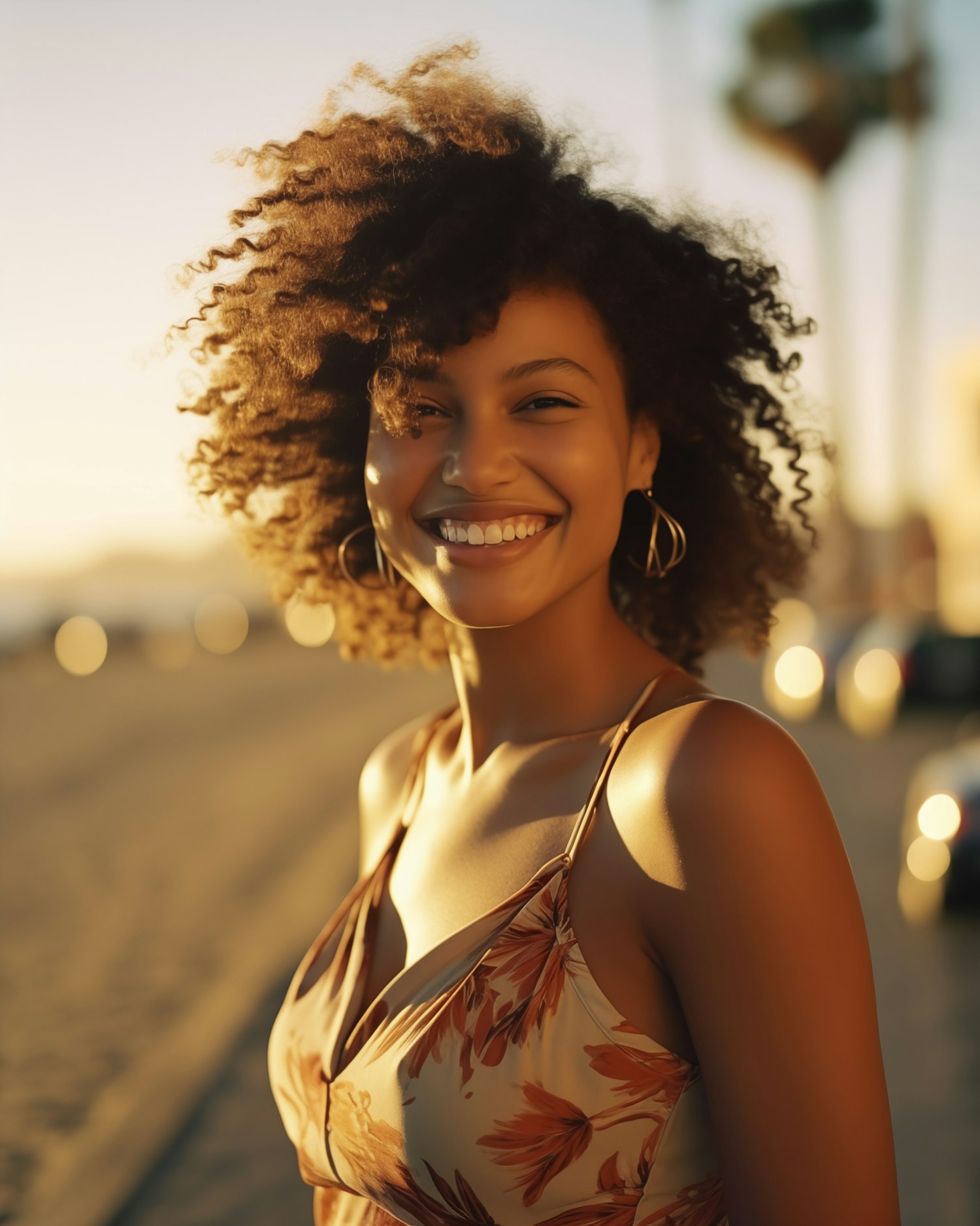 Cheerful Young Woman Enjoying Golden Hour