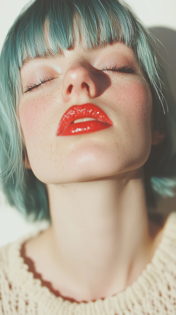 Serene Portrait with Blue Hair