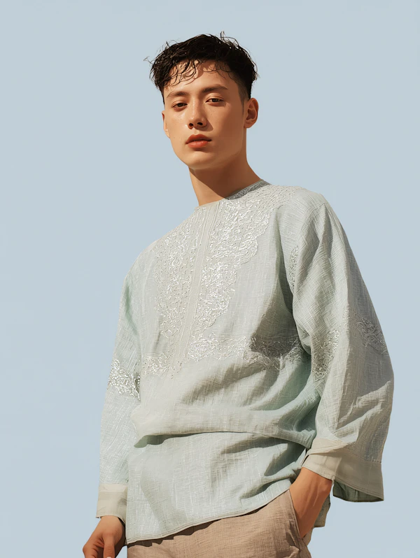 Young Man in Embroidered Shirt