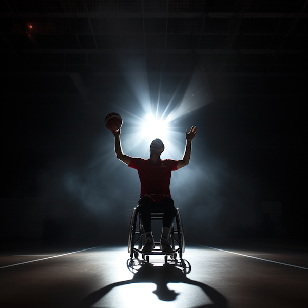 Silhouette of Determination: Adaptive Athlete's Basketball Shot