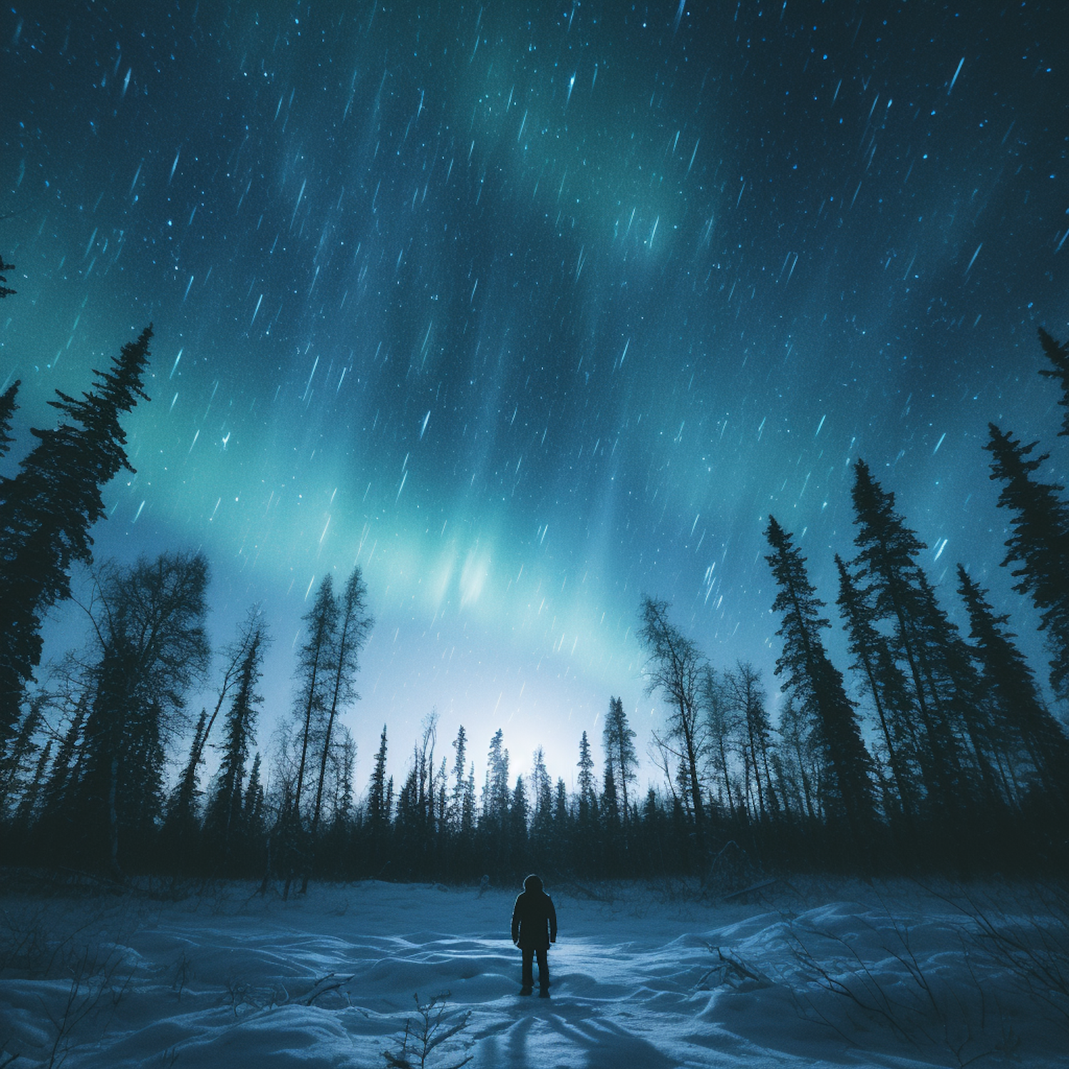 Solitary Observer Amidst the Northern Lights