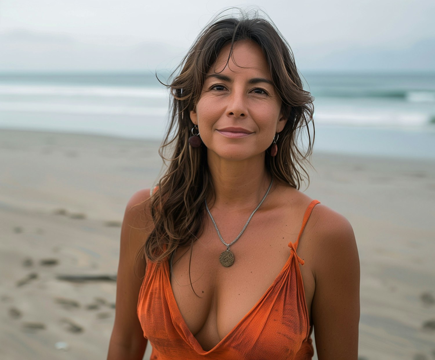 Woman on Beach with Halter Neck Dress