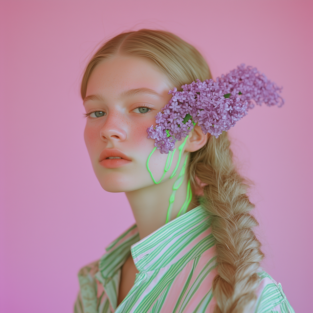 Serene Woman with Lilac Flowers