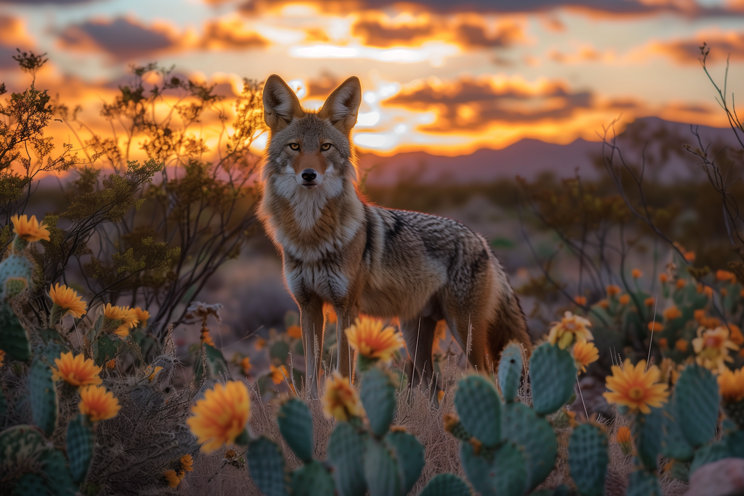 Coyote in Desert Sunset