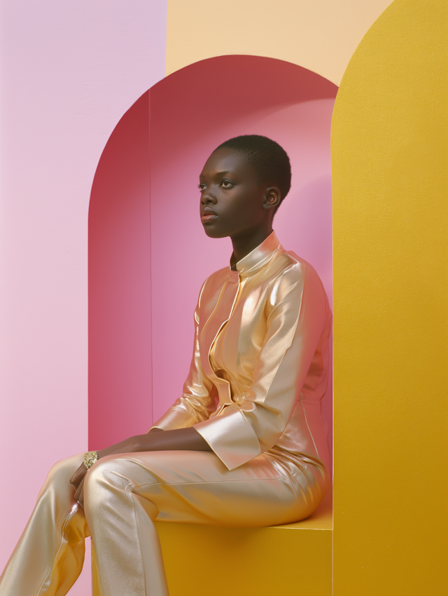Contemplative Elegance Amidst Geometric Serenity
