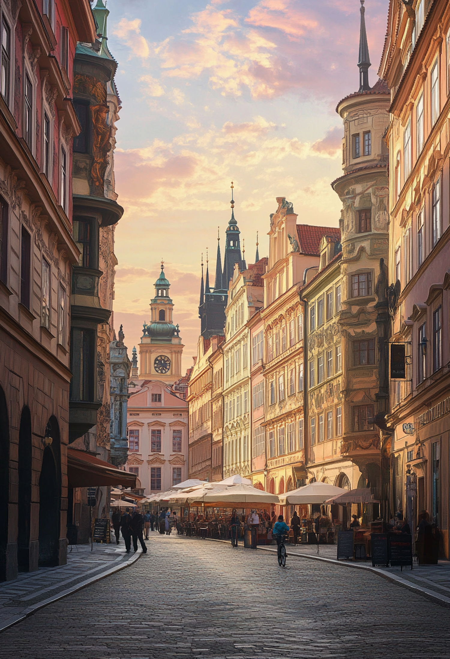 Warm Sunset on European Town Street