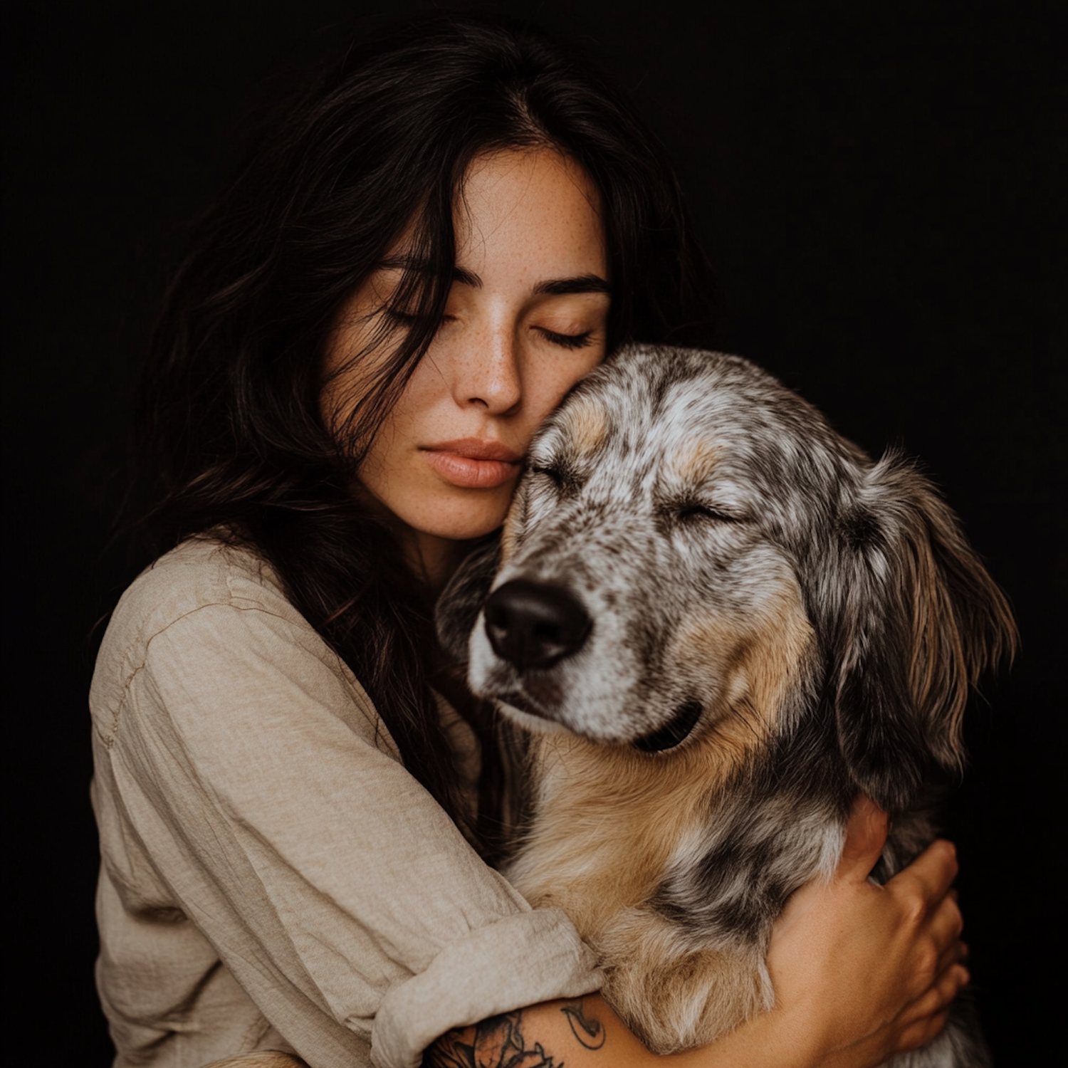 Woman Embracing Dog