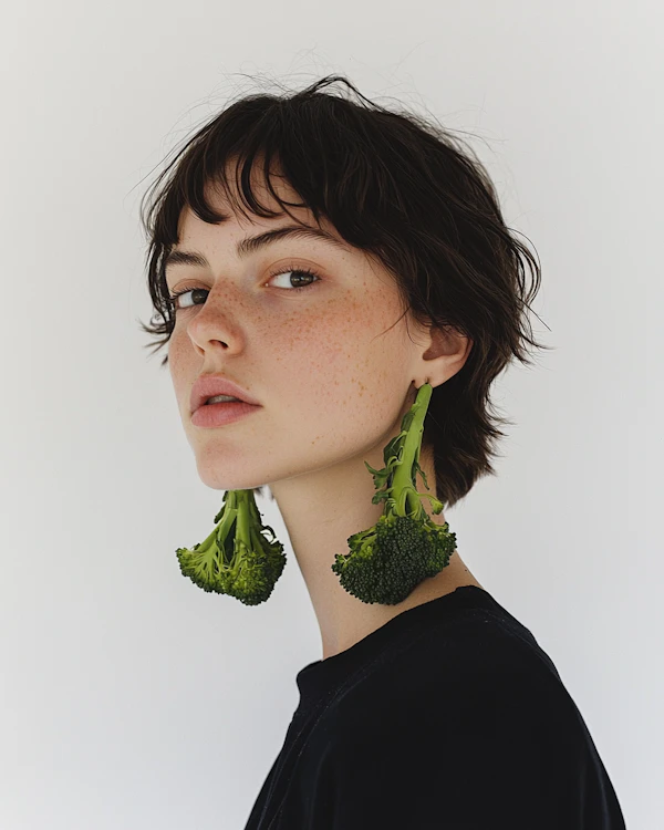 Broccoli Earrings Portrait