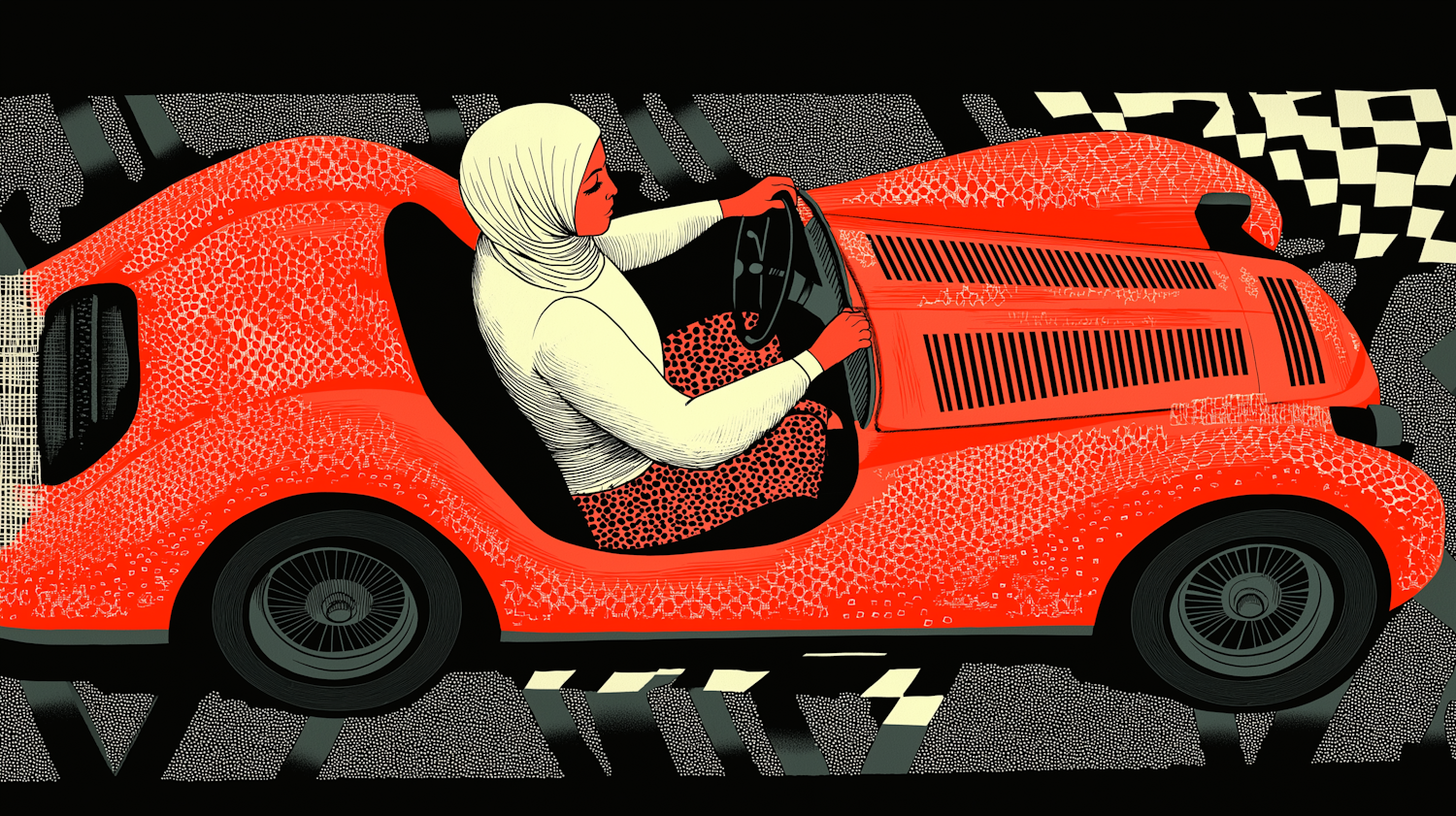 Racing Ambition - Woman in Vintage Red Car