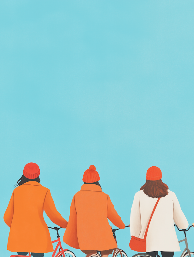 Three Women in Orange and Red