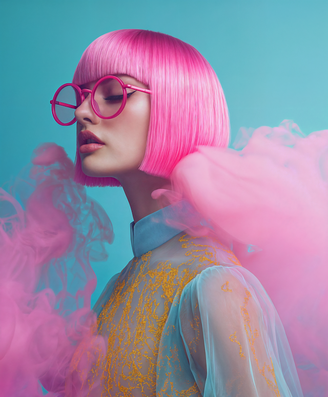 Serene Pink-Haired Individual in Dreamy Atmosphere