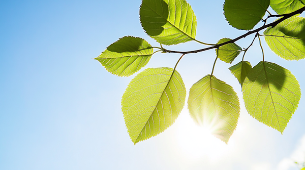 Vibrant Green Leaves Against Blue Sky