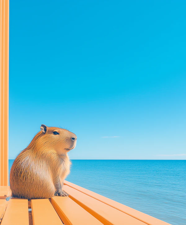 Capybara on Orange Bench
