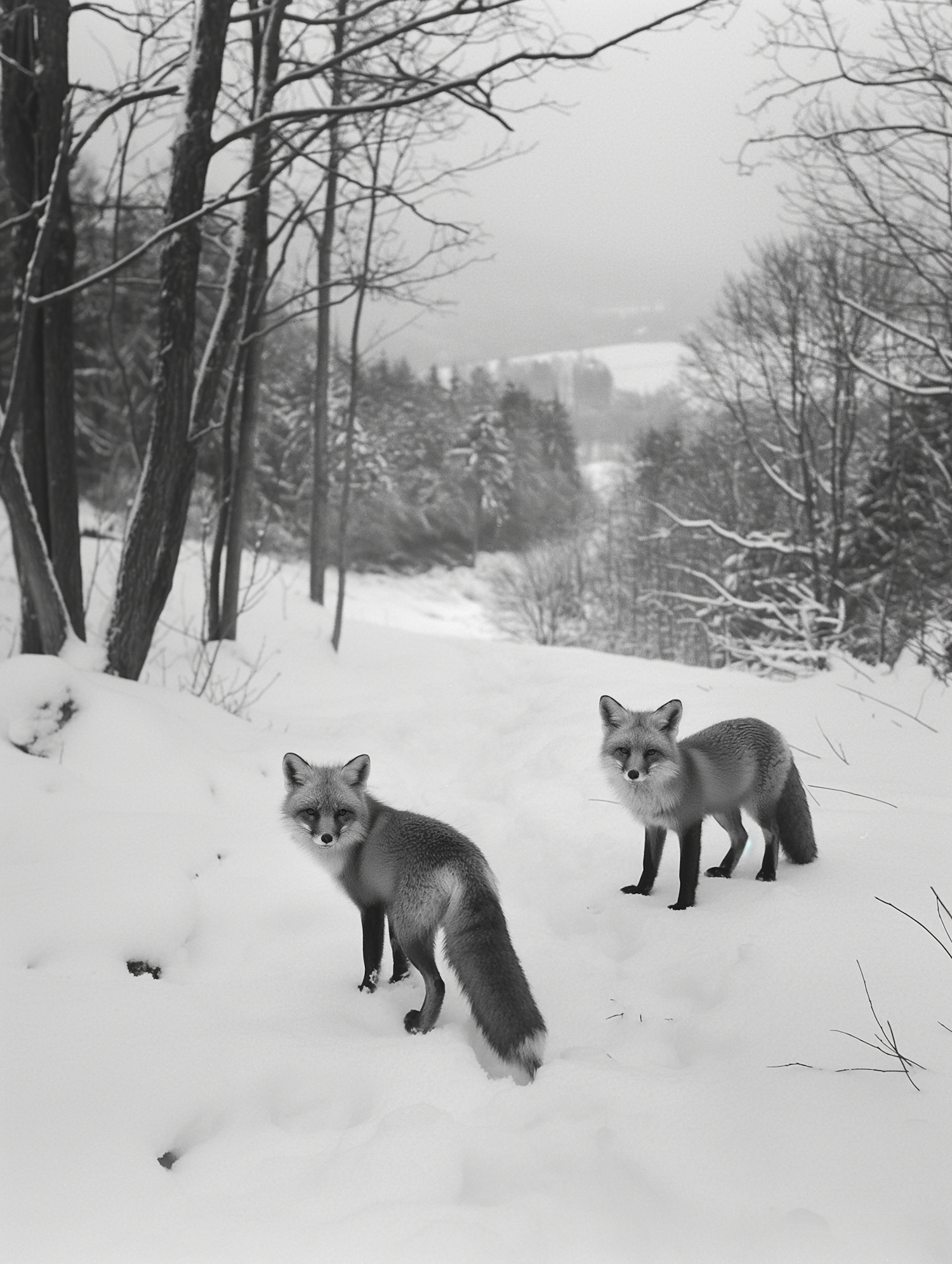 Two Foxes in Winter Wonderland