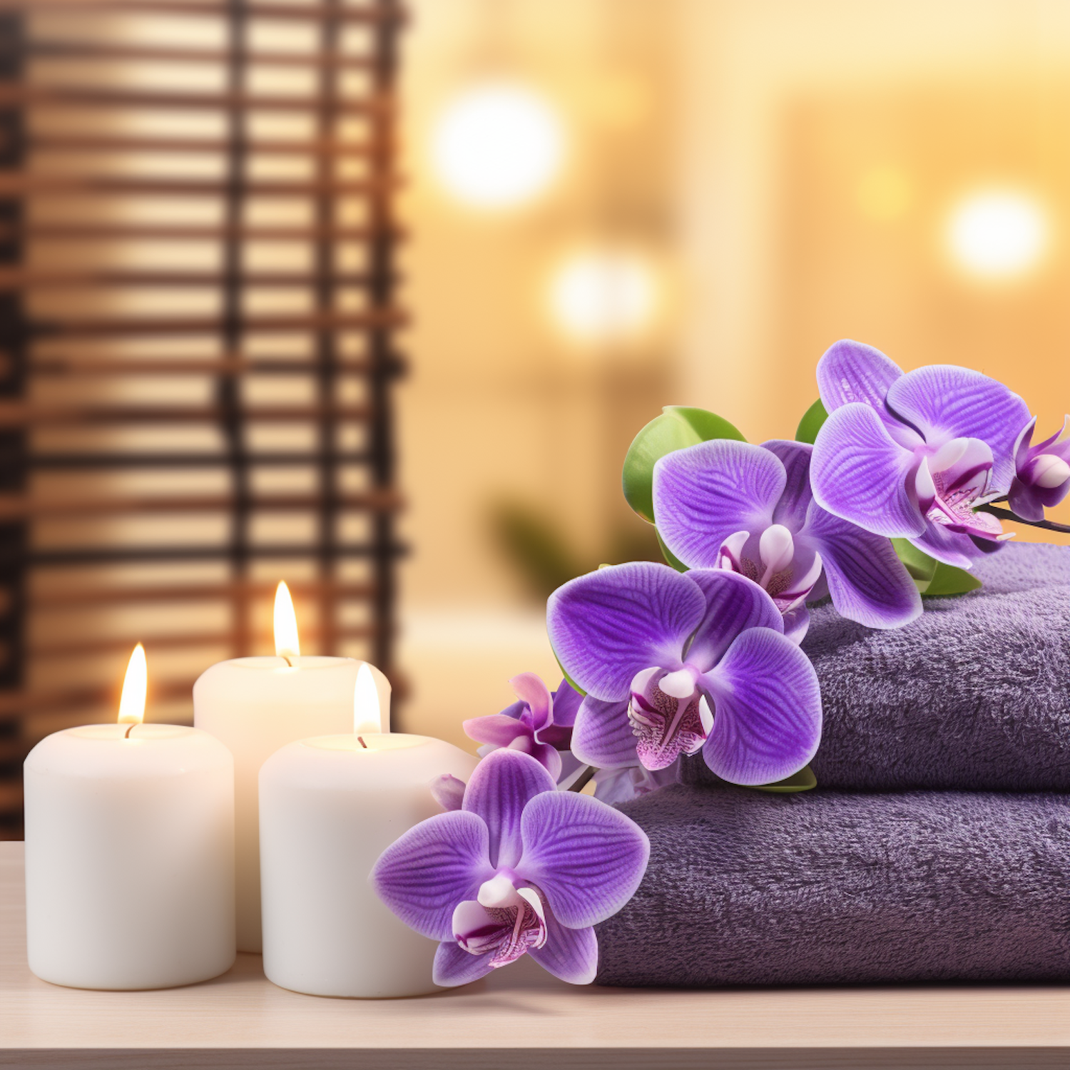 Tranquil Spa Serenity with Purple Orchids and Candles