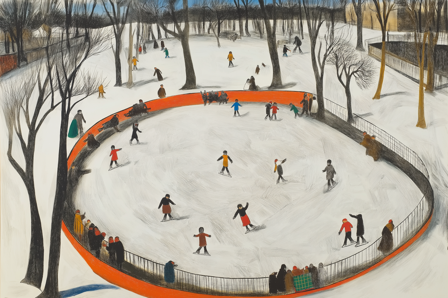 Lively Winter Ice Skating Scene