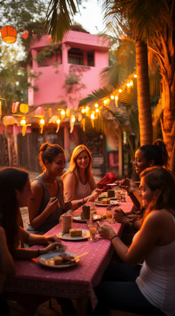 Diverse Friends Enjoying an Evening Al Fresco Meal