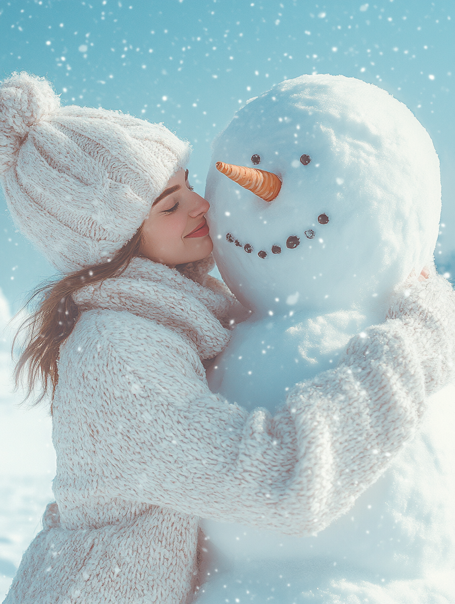 Joyful Embrace with Snowman