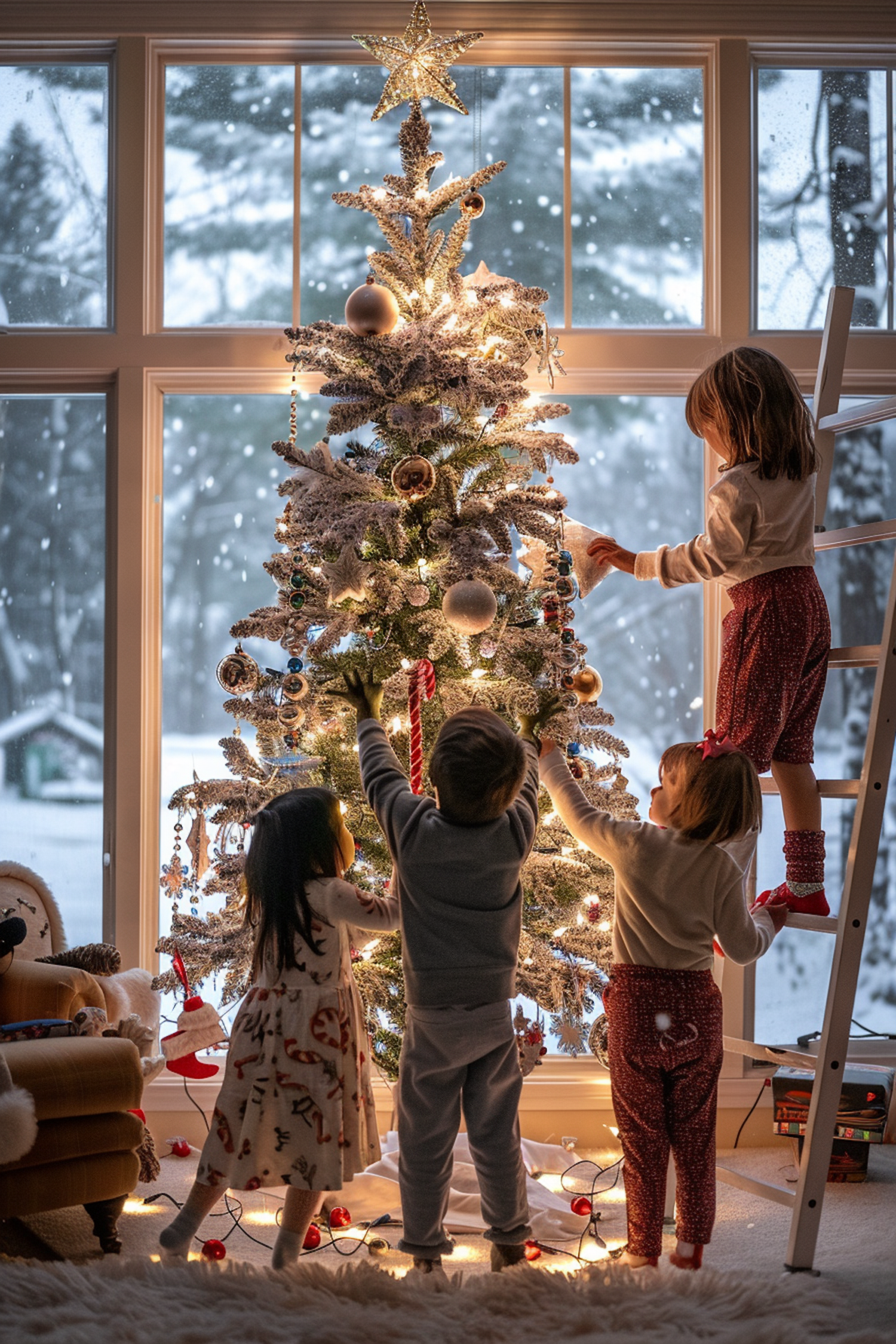 Children Decorating Christmas Tree