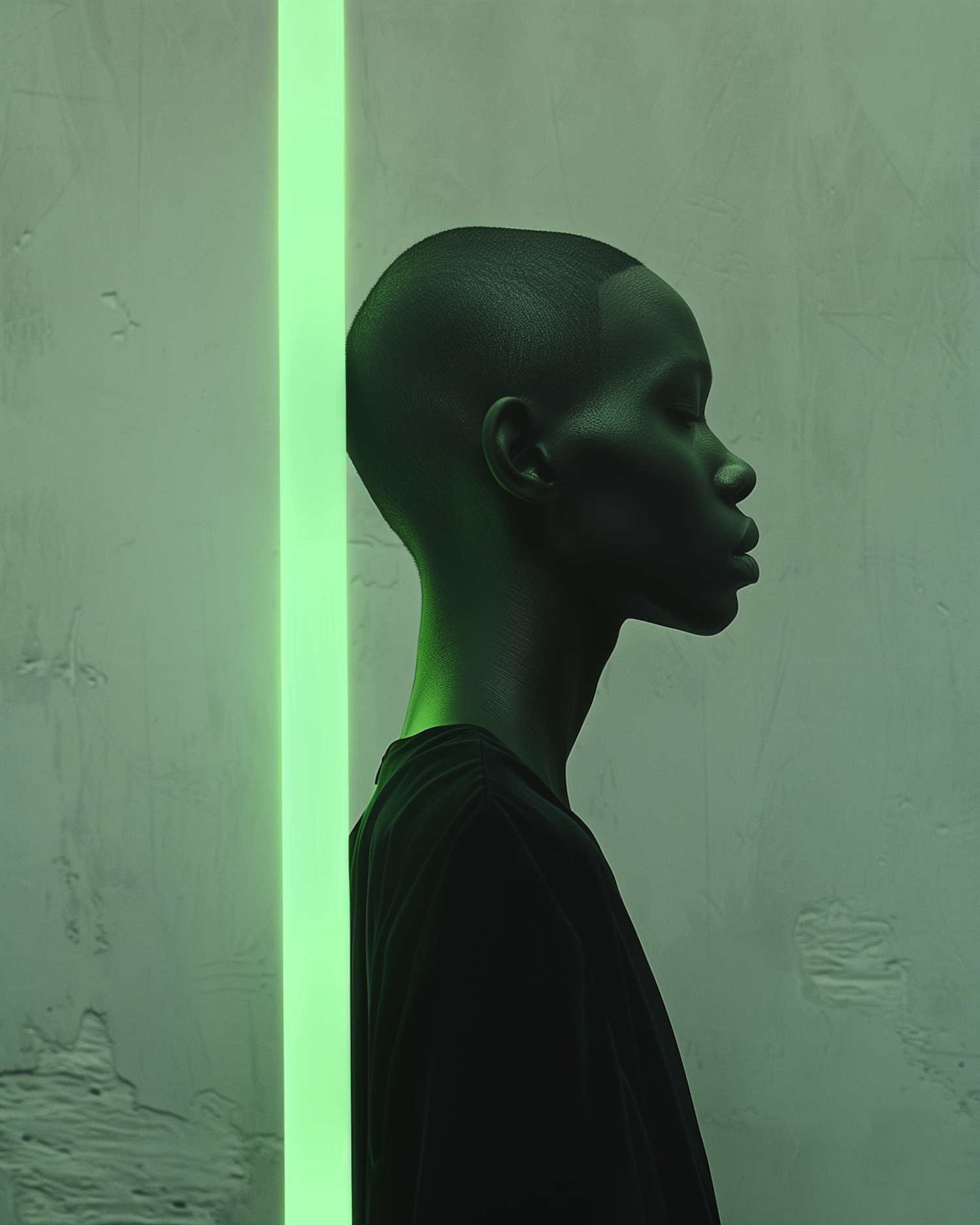 Contemplative Profile in Green Light