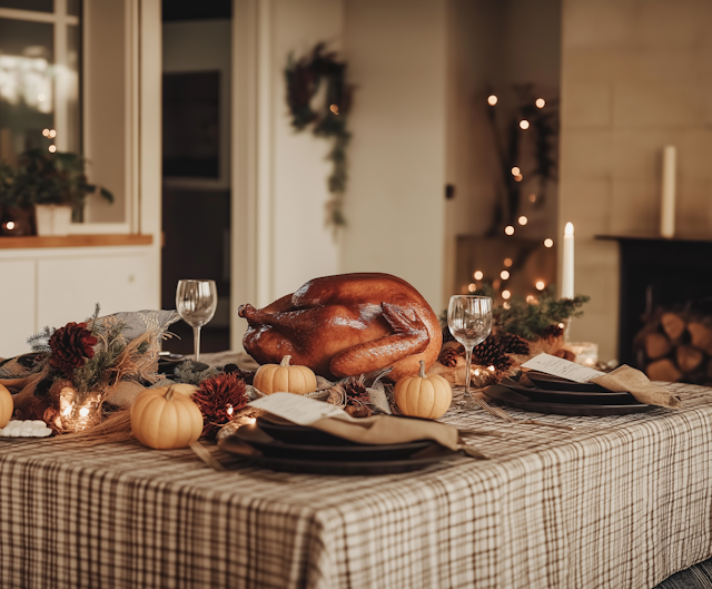 Festive Dining Table with Roasted Turkey