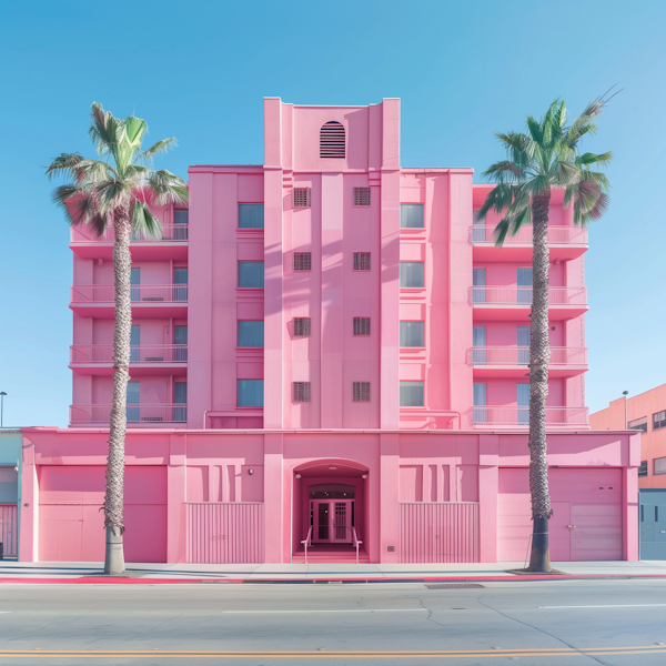 Striking Pink Building with Palm Trees