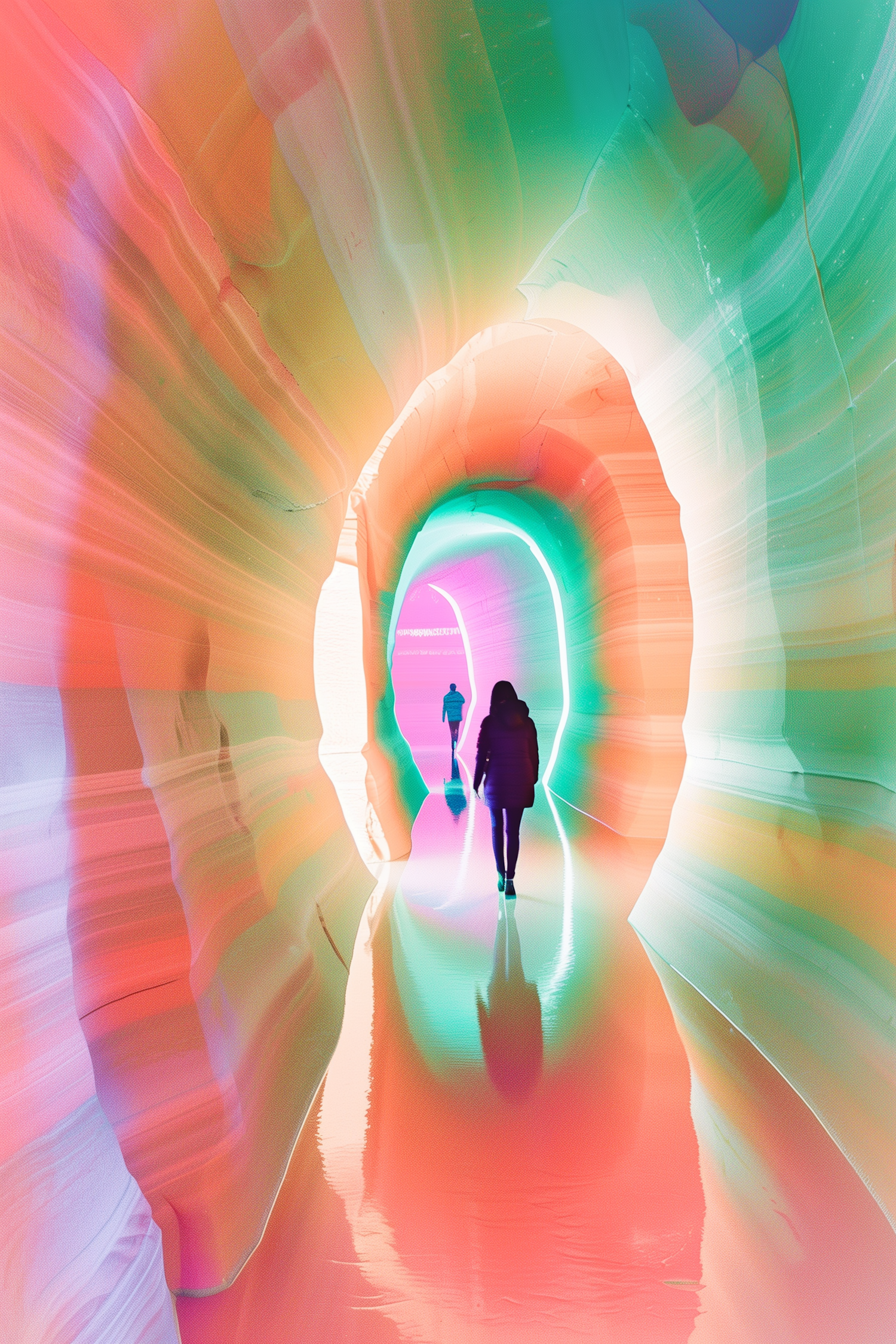 Surreal Colorful Tunnel with Silhouettes