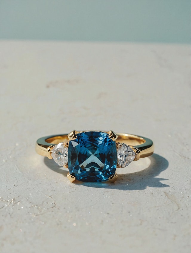 Elegant Gold Ring with Blue Gemstone