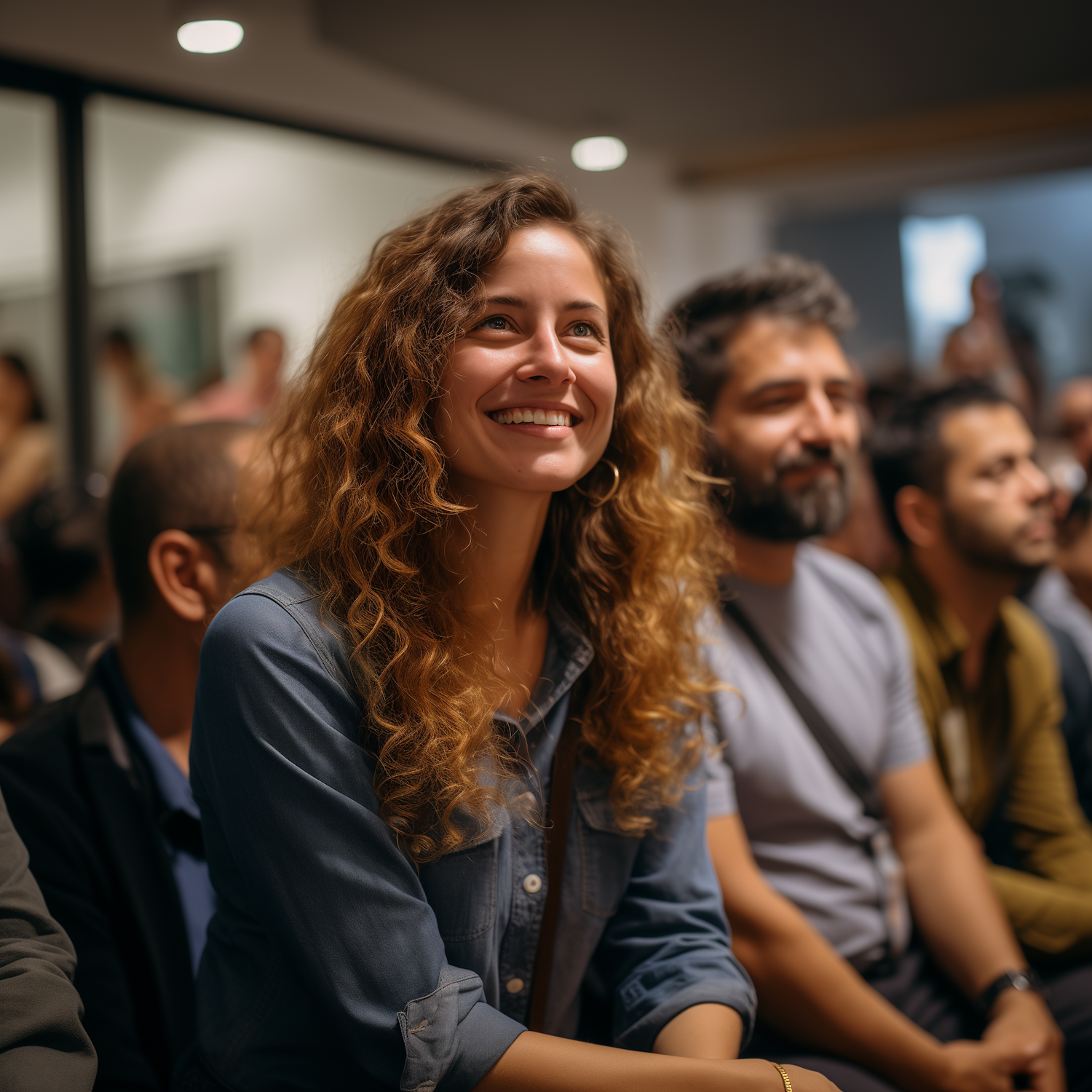 Joyful Curly-Haired Woman Admiring