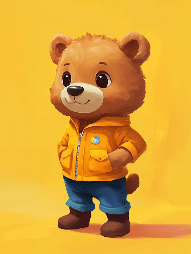 Cartoon Bear in Orange Jacket