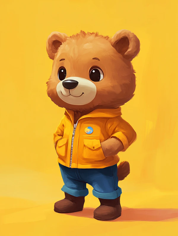 Cartoon Bear in Orange Jacket