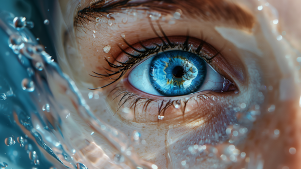 Close-Up of Human Eye with Water Droplets