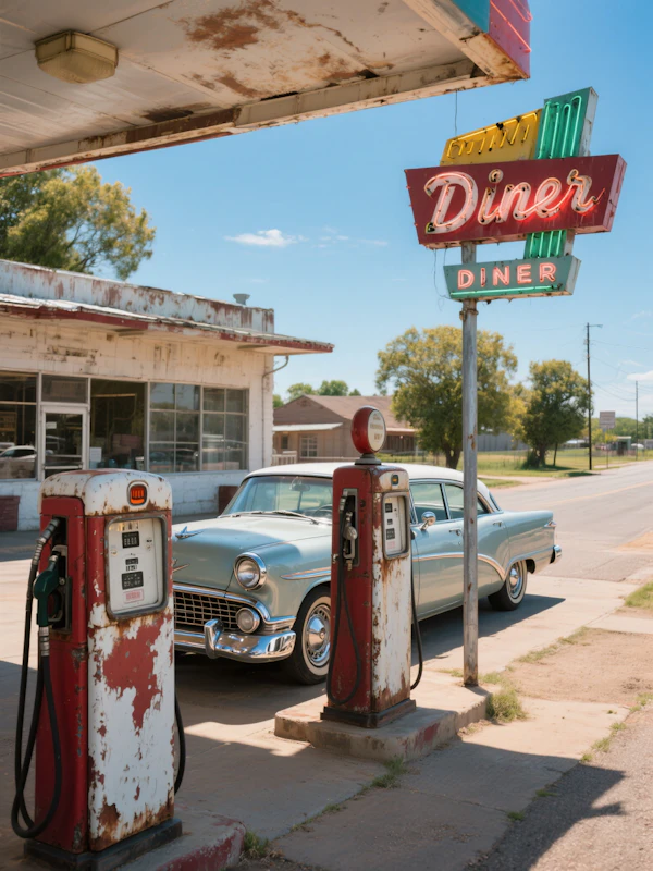 Vintage Gas Station Scene