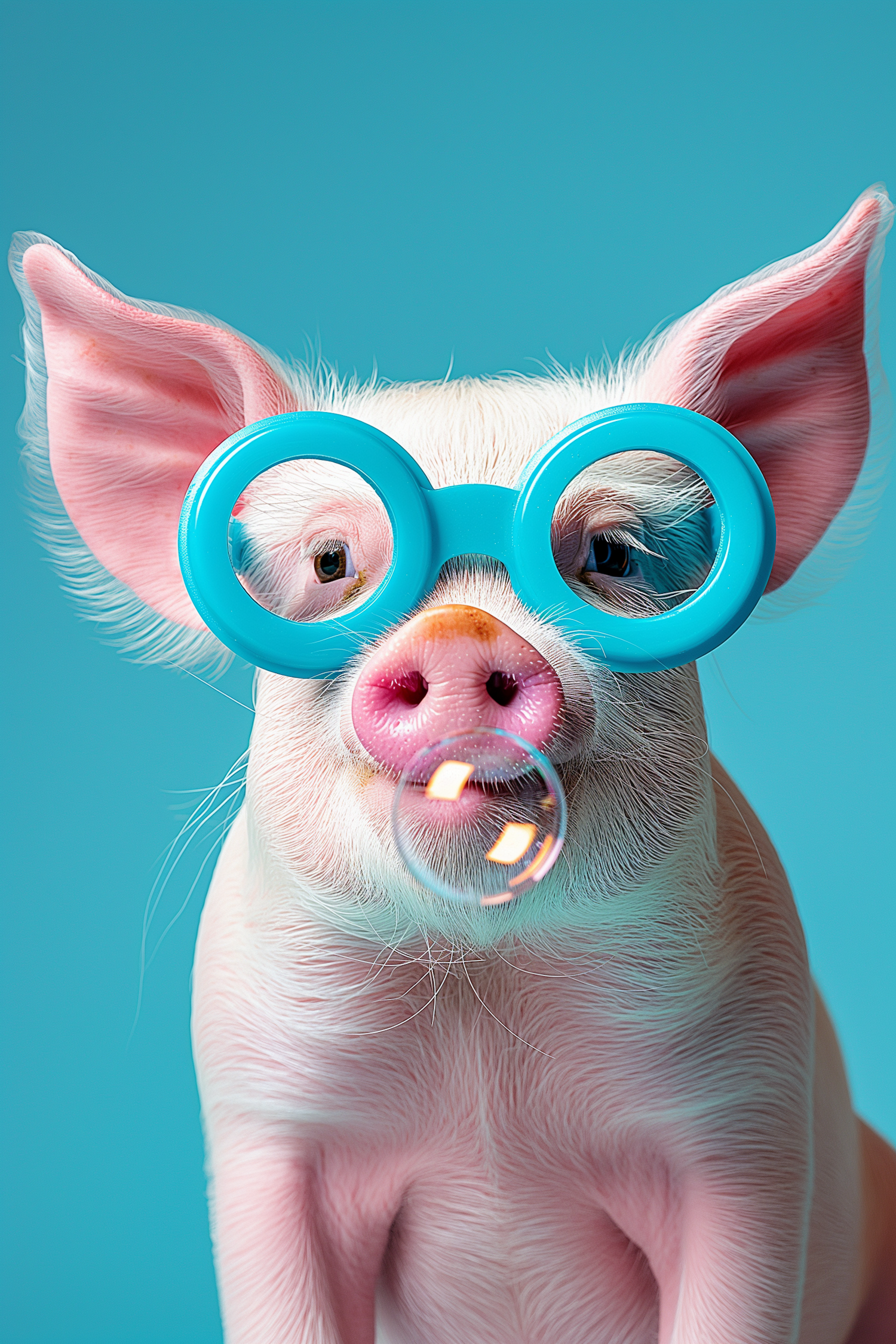 Whimsical Pig with Glasses Blowing a Bubble