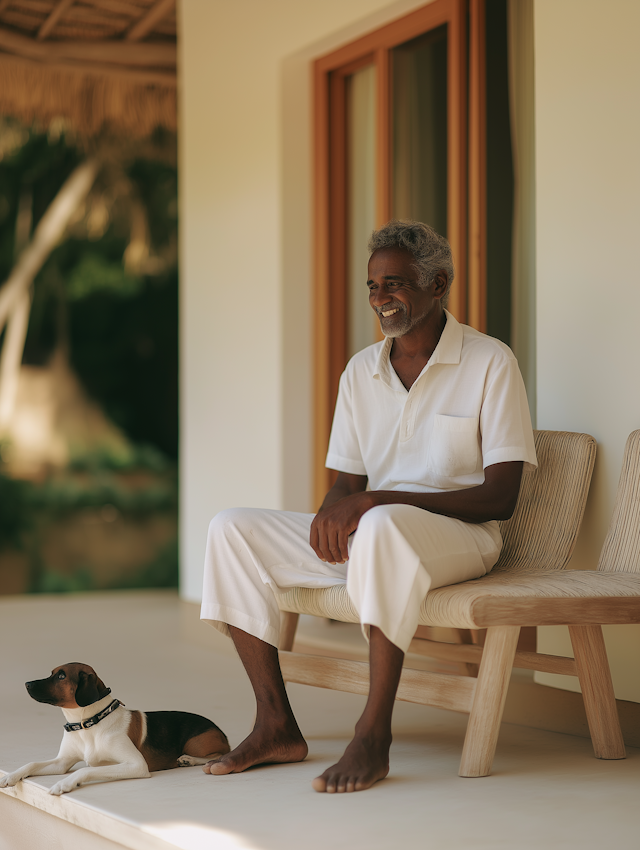 Man and Dog on Bench