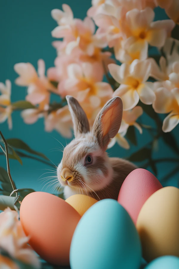 Springtime Rabbit with Pastel Eggs