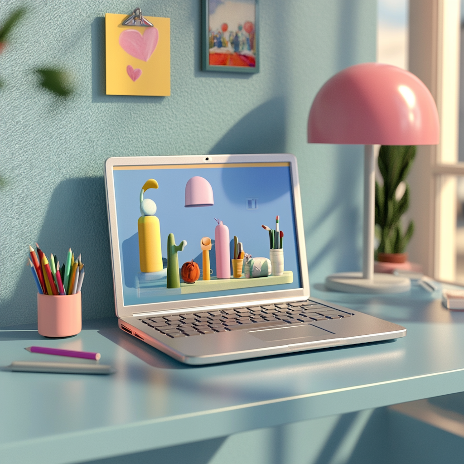 Vibrant Digital-Physical Desk Scene