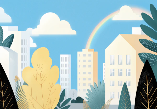 Cityscape with Rainbow