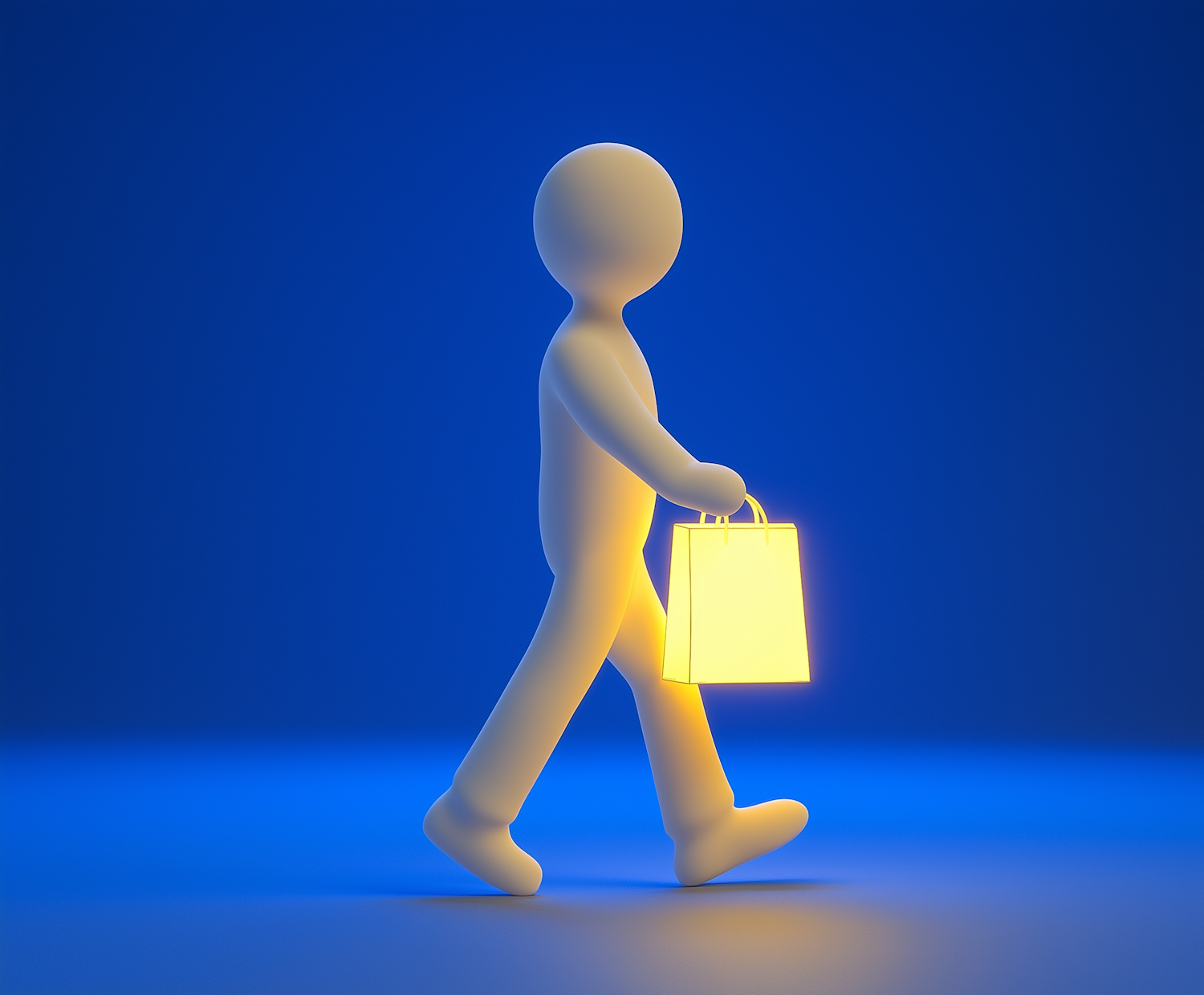 Simplistic 3D Model Walking with a Glowing Bag