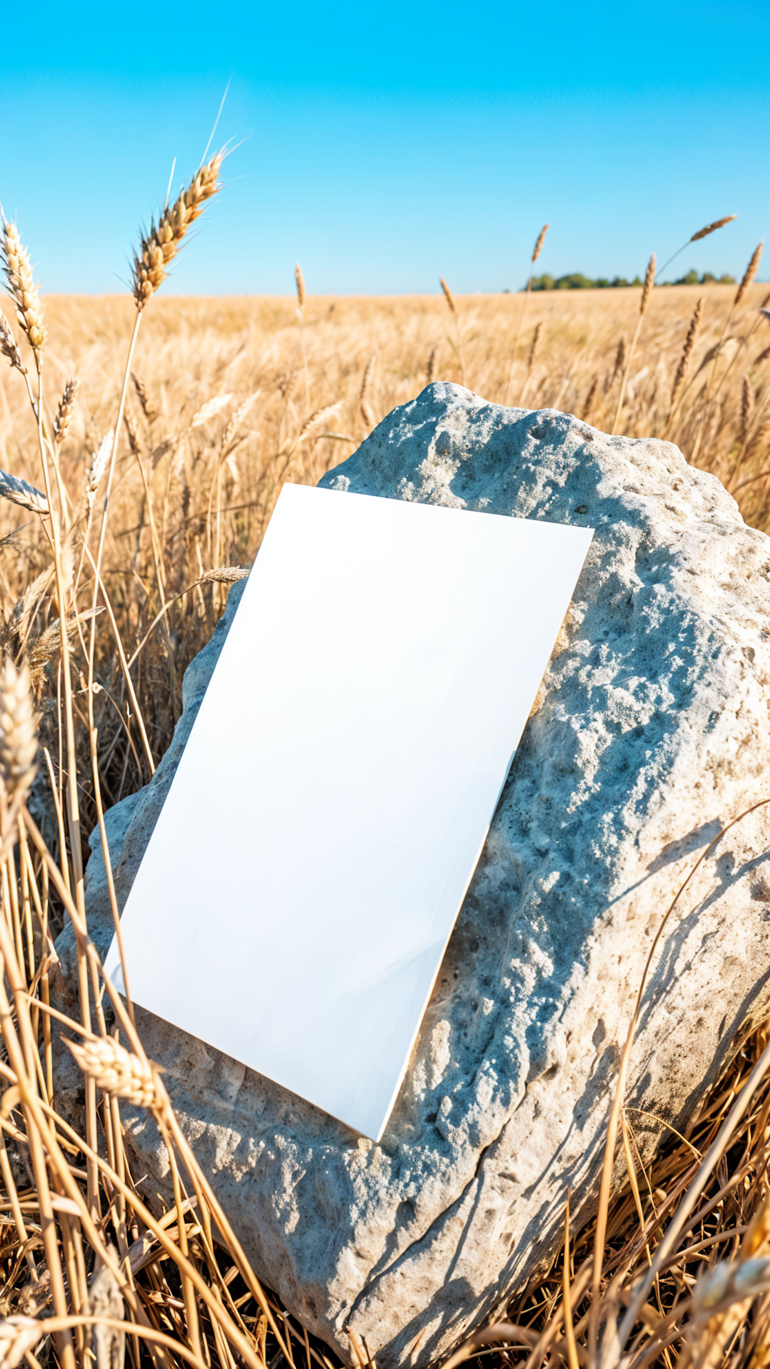 Serene Rural Scene with Rock and Paper