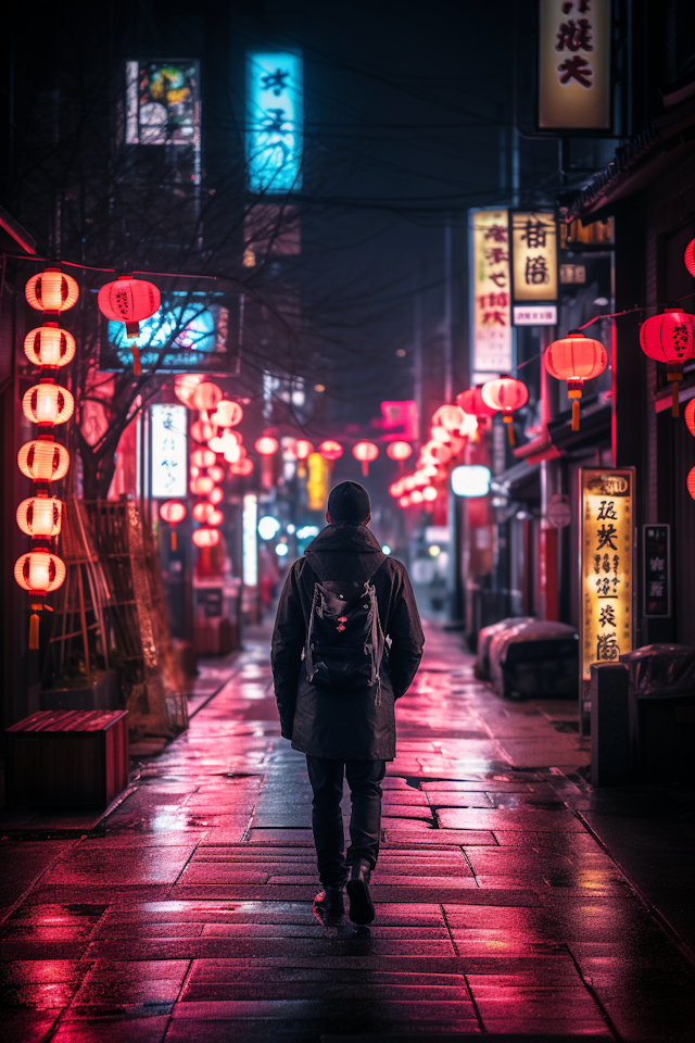 Lantern-Lit Solitude in an Eastern Night