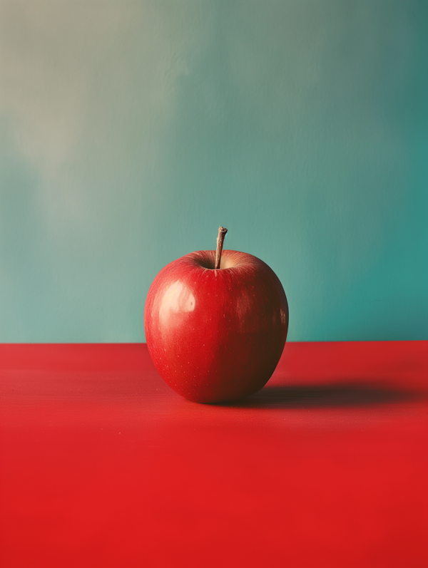 Single Red Apple Against Dual-Toned Background