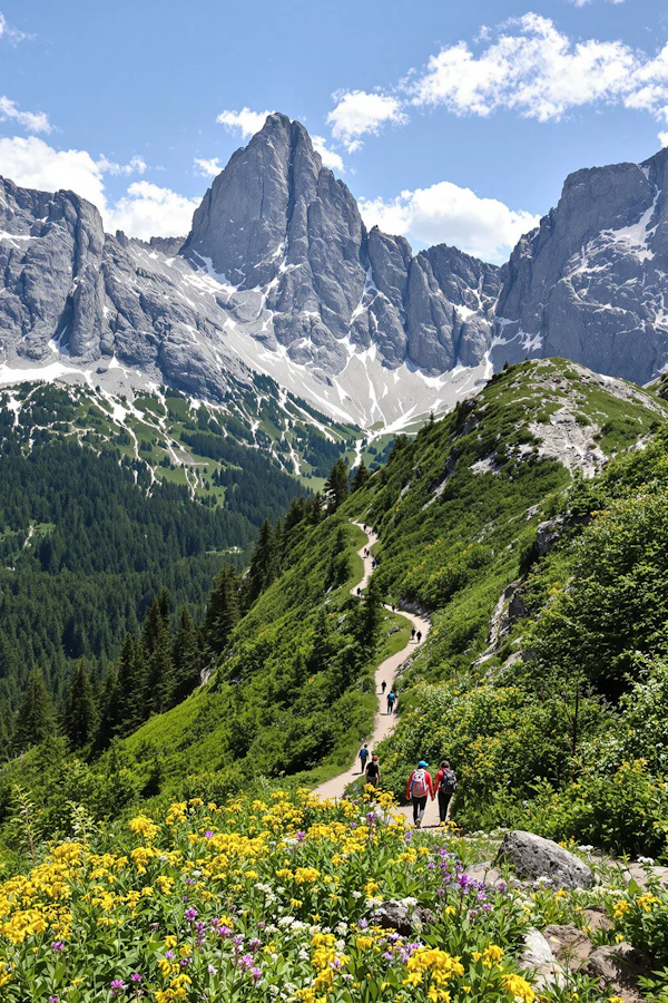 Mountain Hiking Scene