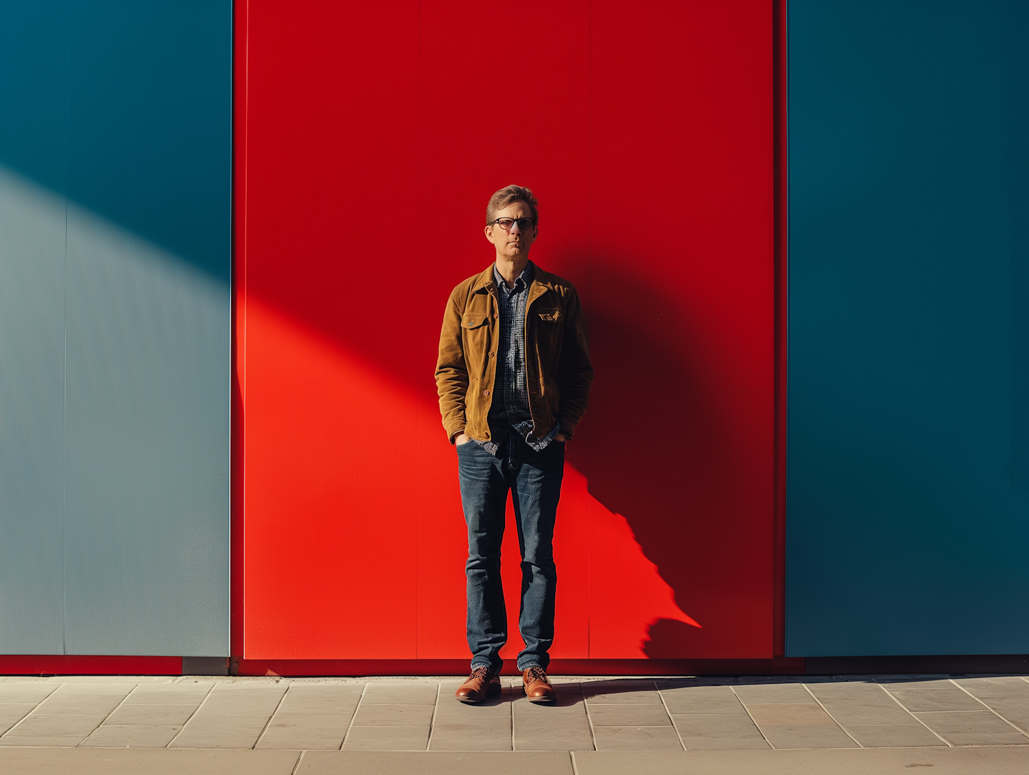 Man against Color-Blocked Background