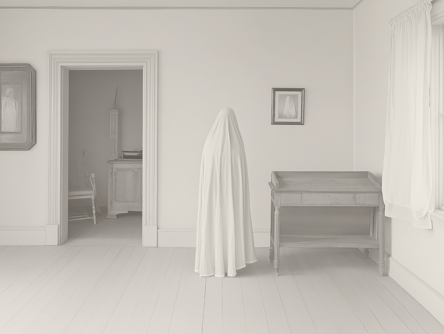 Ghostly Figure in Minimalist Room