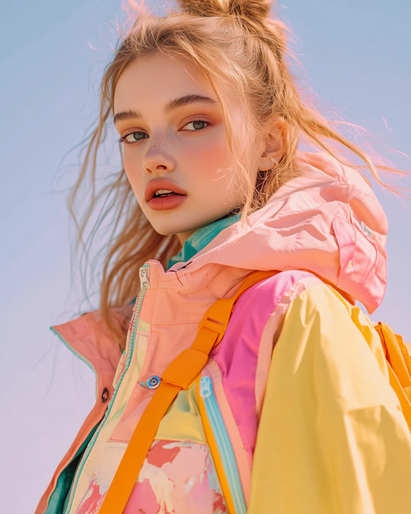 Contemplative Woman in Colorful Jacket