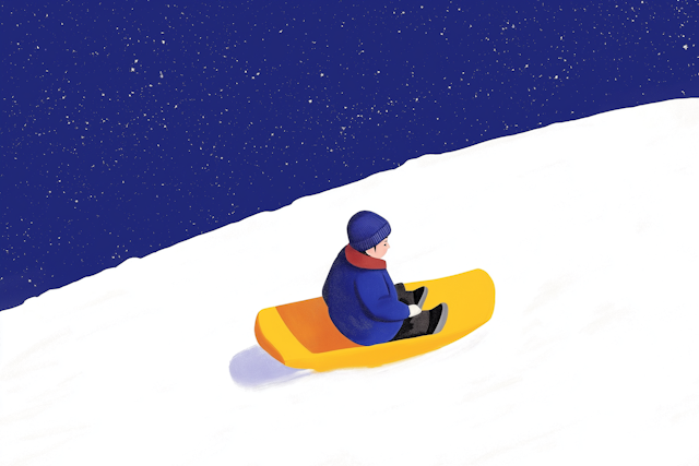 Child on Sled in Winter Wonderland