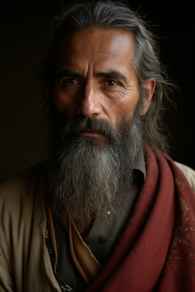 Contemplative Man with Gray Beard