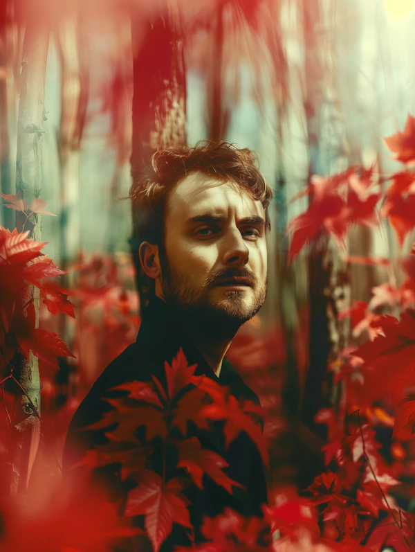 Thoughtful Man with Autumnal Backdrop